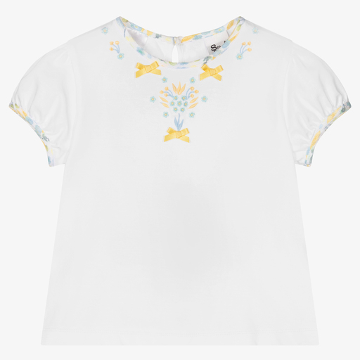 Sarah Louise-Girls White Cotton T-Shirt | Childrensalon Outlet
