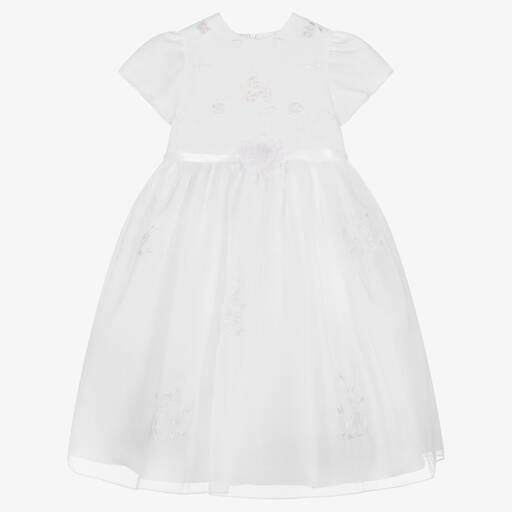 Sarah Louise-Girls White Embroidered Organza Dress | Childrensalon Outlet