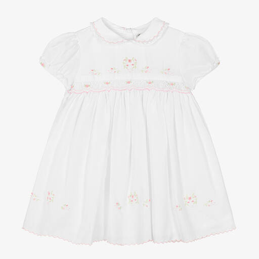 Sarah Louise-Girls White Hand-Smocked Cotton Dress | Childrensalon Outlet