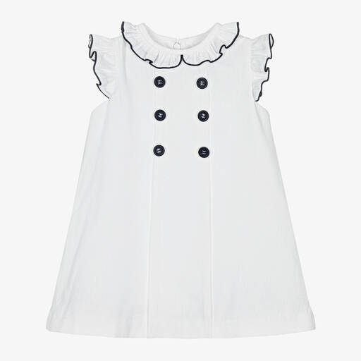 Sarah Louise-Girls White Linen & Cotton Dress | Childrensalon Outlet