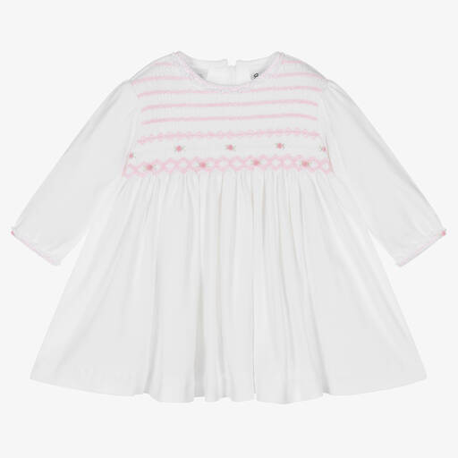Sarah Louise-Girls White Smocked Cotton Dress  | Childrensalon Outlet