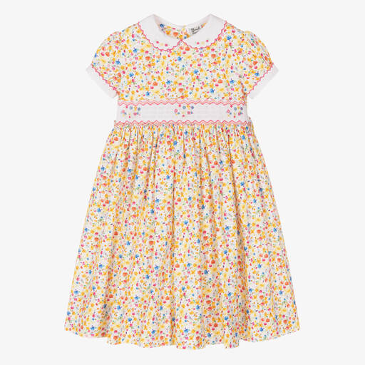 Sarah Louise-Robe jaune smockée à fleurs fille | Childrensalon Outlet