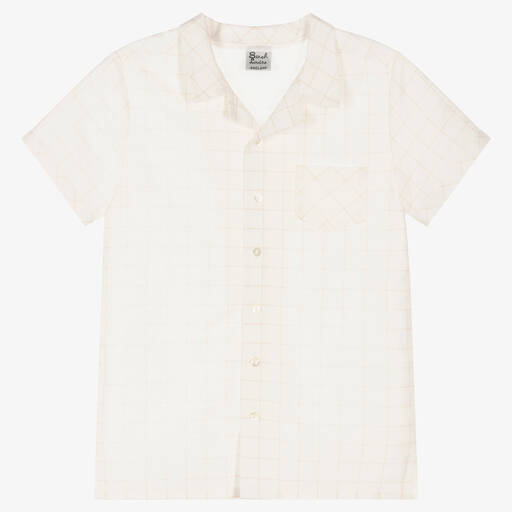 Sarah Louise-Ivory & Beige Check Linen Shirt | Childrensalon Outlet
