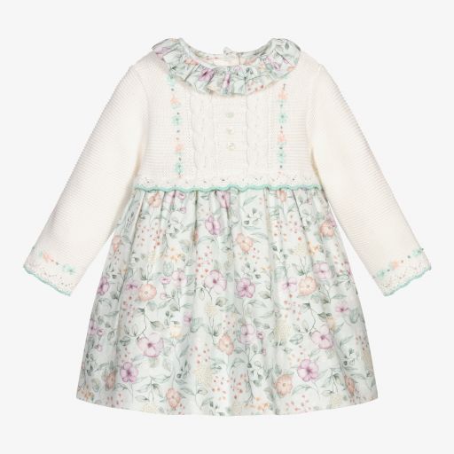 Sarah Louise-فستان قطن لون عاجي بطبعة ورود | Childrensalon Outlet