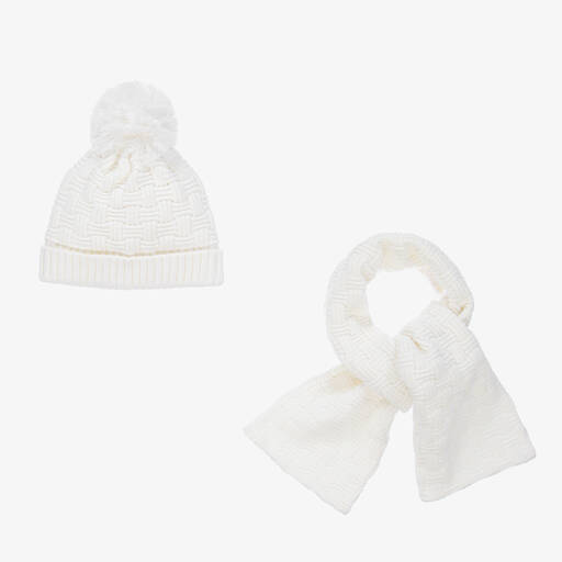 Sarah Louise-Ivory Knit Baby Hat & Scarf Set | Childrensalon Outlet