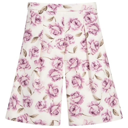 Sarah Louise-Ivory Wide Leg Floral Trousers | Childrensalon Outlet