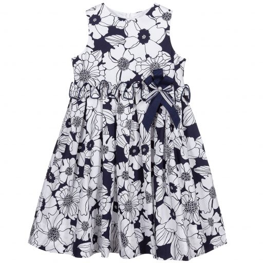 Sarah Louise-Navy Blue Floral Cotton Dress | Childrensalon Outlet