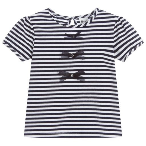 Sarah Louise-Navy Blue & White T-Shirt | Childrensalon Outlet