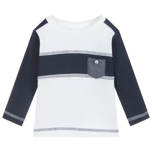 Sarah Louise-Navy Blue & White Top  | Childrensalon Outlet