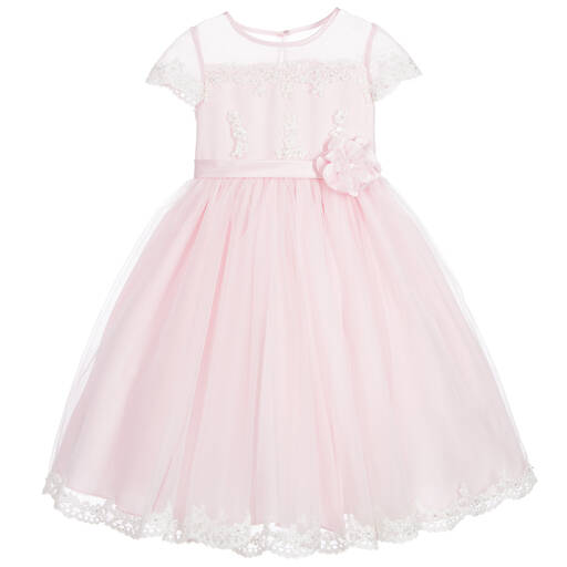Sarah Louise-Pink Tulle & Lace Dress with Floral Appliqué | Childrensalon Outlet