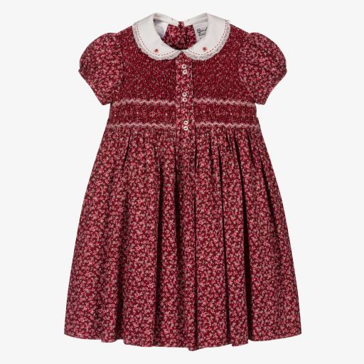 Sarah Louise-Red Floral Hand-Smocked Dress  | Childrensalon Outlet