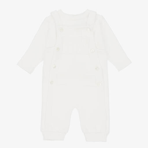 Sarah Louise-White Knitted Baby Dungaree Set | Childrensalon Outlet