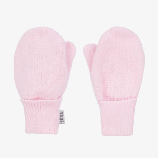 Sätila of Sweden-Girls Pale Pink Twiddle Knitted Baby Mittens | Childrensalon Outlet