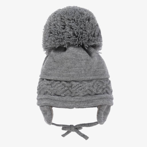 Sätila of Sweden-Grey Malva Knitted Giant Pom-Pom Beanie | Childrensalon Outlet