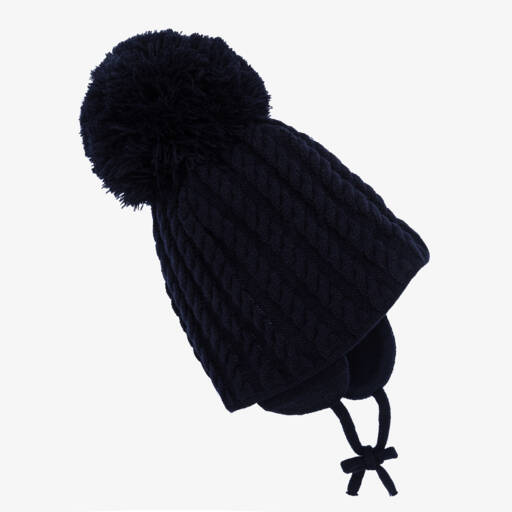 Sätila of Sweden-Navy Blue Laura Knitted Giant Pom-Pom Beanie | Childrensalon Outlet