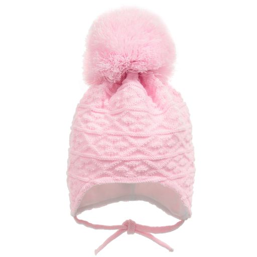 Sätila of Sweden-Bonnet rose en tricot à gros pompon | Childrensalon Outlet