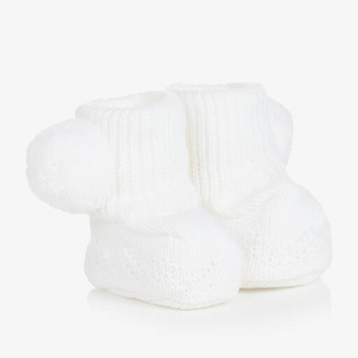 Sätila of Sweden-White Belle Pom-Pom Baby Booties | Childrensalon Outlet