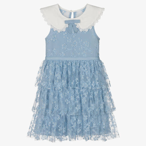 Self-Portrait-Girls Blue Beaded Tulle Dress | Childrensalon Outlet