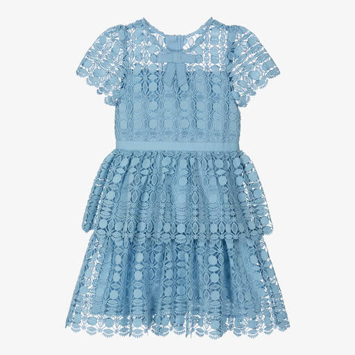 Self-Portrait-Girls Blue Guipure Lace Bow Dress | Childrensalon Outlet