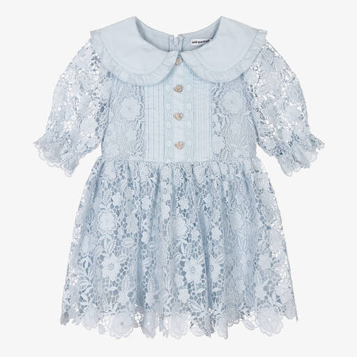 Self-Portrait-Girls Blue Guipure Lace Dress | Childrensalon Outlet