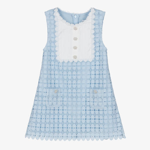 Self-Portrait-Girls Blue Heart Guipure Lace Dress | Childrensalon Outlet