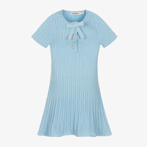 Self-Portrait-Girls Blue Knitted Viscose Sparkle Dress | Childrensalon Outlet