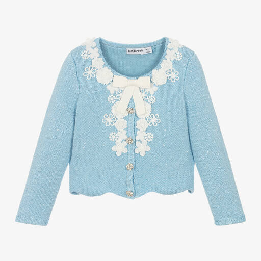 Self-Portrait-Girls Blue Sequin Knit Cardigan | Childrensalon Outlet