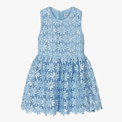 Self-Portrait-Girls Blue Sequinned Guipure Lace Dress | Childrensalon Outlet