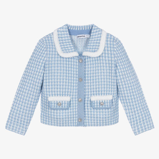 Self-Portrait-Cardigan bleu et blanc en maille | Childrensalon Outlet