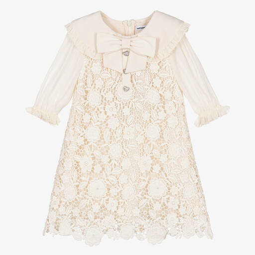Self-Portrait-Girls Ivory Chiffon Lace Dress | Childrensalon Outlet