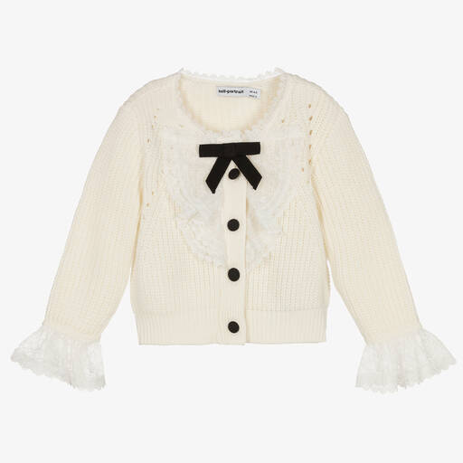 Self-Portrait-Girls Ivory Vintage Lace Cotton & Wool Cardigan | Childrensalon Outlet