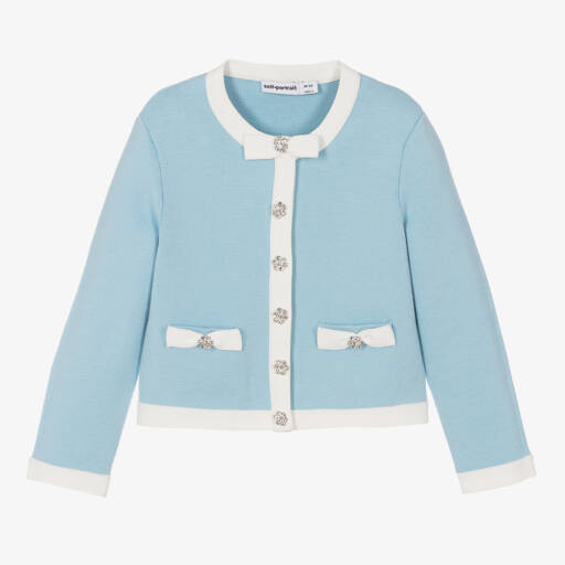 Self-Portrait-Girls Light Blue Knit Cardigan | Childrensalon Outlet