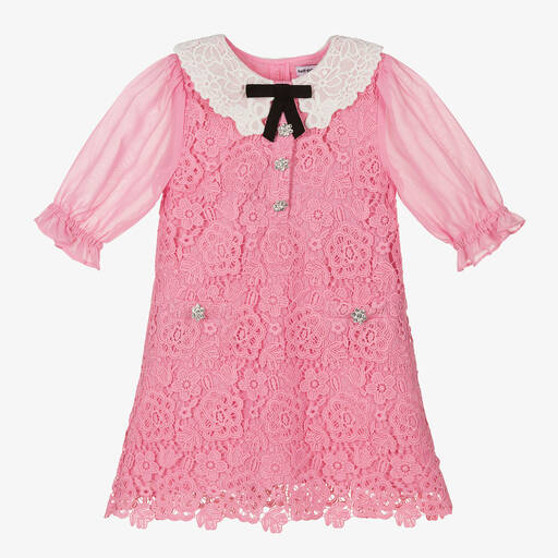 Self-Portrait-Girls Pink Floral Guipure Lace Dress | Childrensalon Outlet