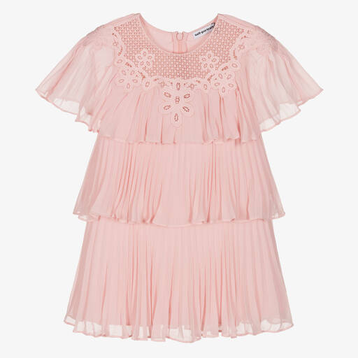 Self-Portrait-Girls Pink Tiered Chiffon Dress | Childrensalon Outlet