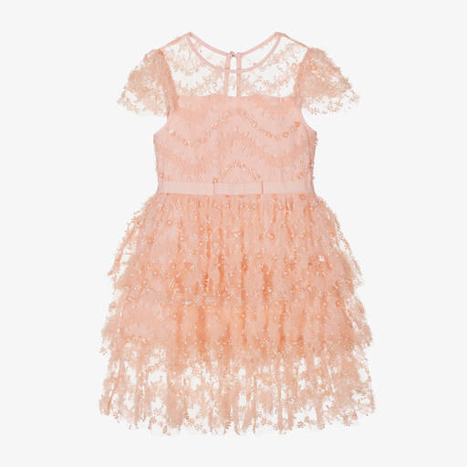 Self-Portrait-Girls Pink Tulle Sequin Dress | Childrensalon Outlet