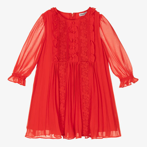 Self-Portrait-Girls Red Chiffon Lace Dress | Childrensalon Outlet