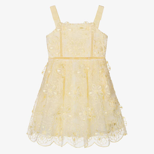 Self-Portrait-Girls Yellow 3D Organza Strappy Dress | Childrensalon Outlet