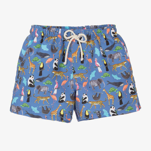 Selini Action-Boys Blue Wild Animals Swim Shorts | Childrensalon Outlet