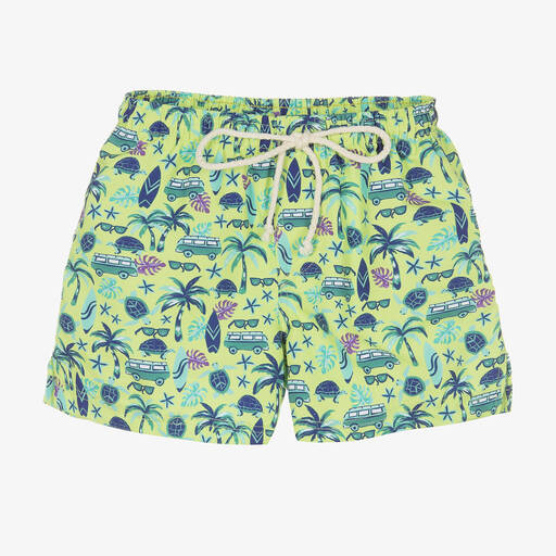 Selini Action-Boys Green Beach Print Swim Shorts | Childrensalon Outlet
