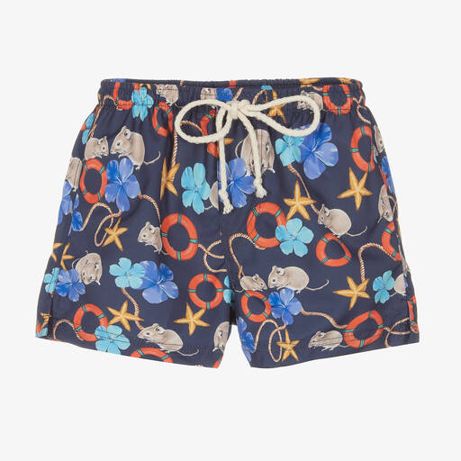 Selini Action-Boys Navy Blue Mouse Print Swim Shorts | Childrensalon Outlet