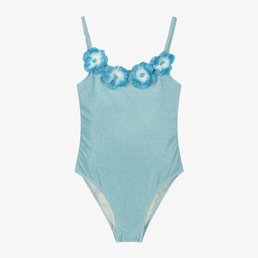 Selini Action-Girls Blue Sparkle Flowers Swimsuit | Childrensalon Outlet