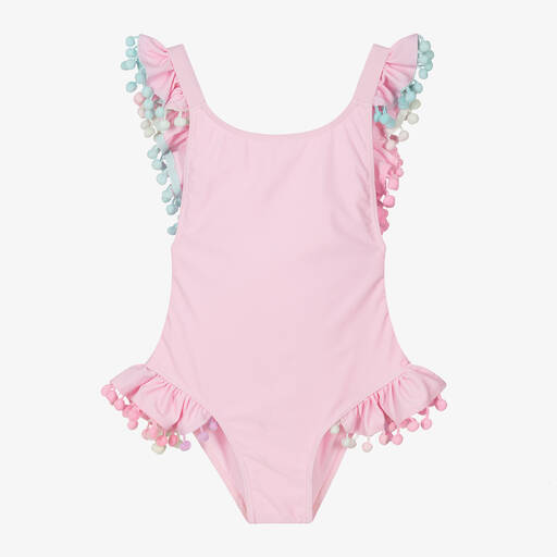Selini Action-Girls Pastel Pink Pom-Pom Swimsuit | Childrensalon Outlet