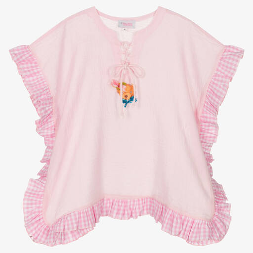 Selini Action-Розовый кафтан из марлевого хлопка с медвежонком | Childrensalon Outlet