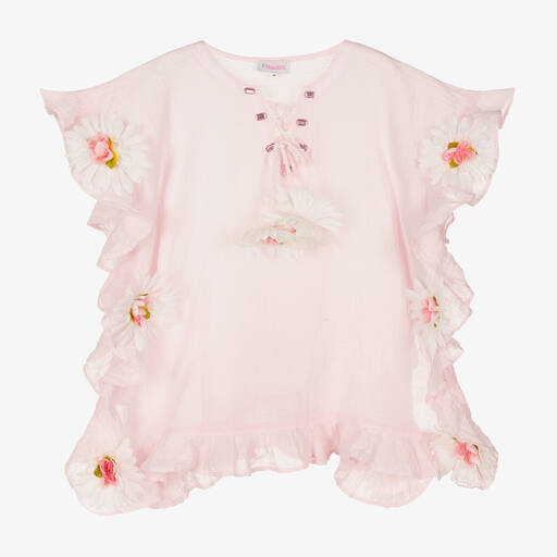 Selini Action-Caftan rose en coton à fleurs fille | Childrensalon Outlet