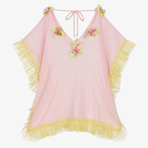 Selini Action-Girls Pink Cotton Flower Kaftan  | Childrensalon Outlet