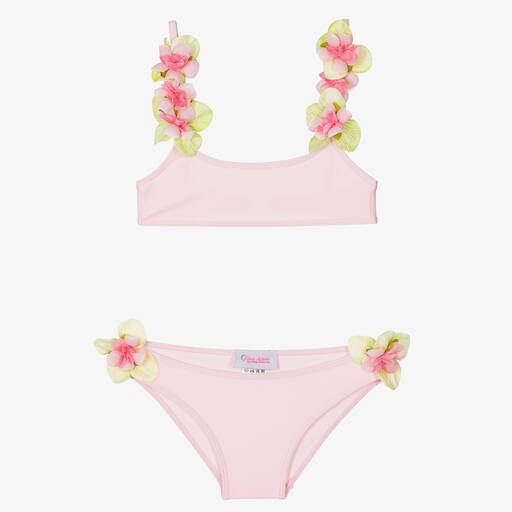 Selini Action-Girls Pink Flower Appliqué Bikini | Childrensalon Outlet