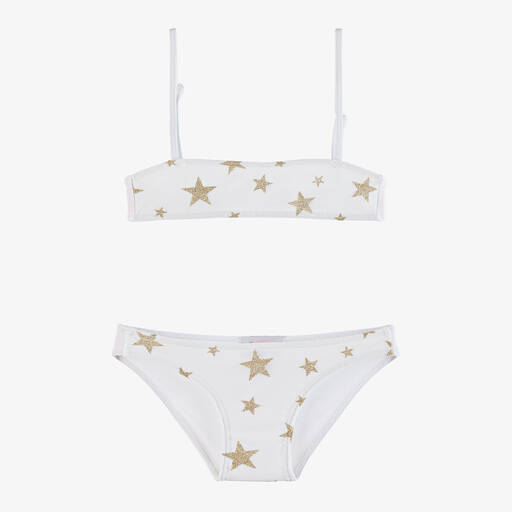 Selini Action-Girls White & Gold Glitter Star Bikini | Childrensalon Outlet