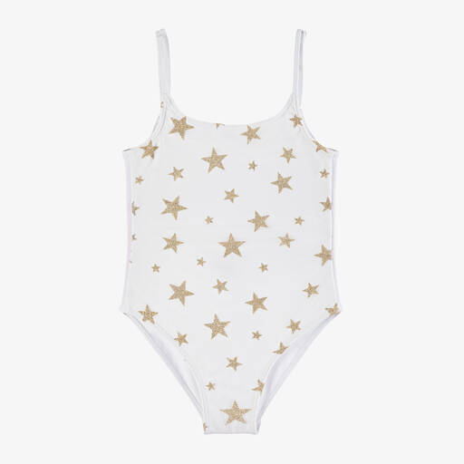 Selini Action-Girls White & Gold Glitter Star Swimsuit | Childrensalon Outlet