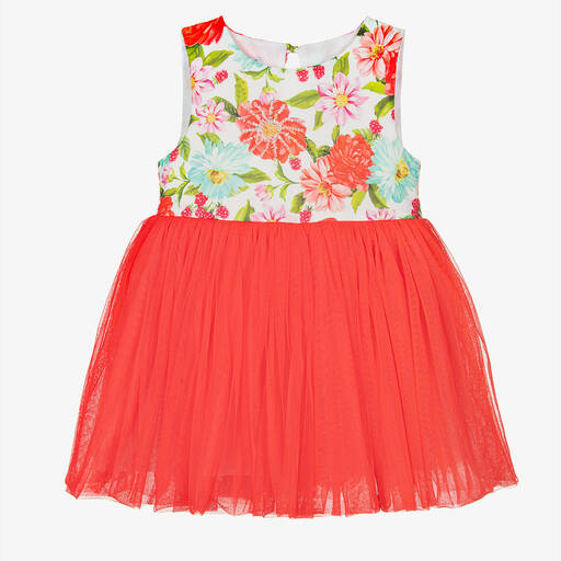 Selini Action-Girls White & Red Floral Tulle Dress | Childrensalon Outlet