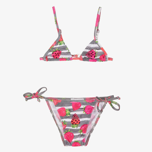 Selini Action-Grey Stripe Strawberry Bikini | Childrensalon Outlet